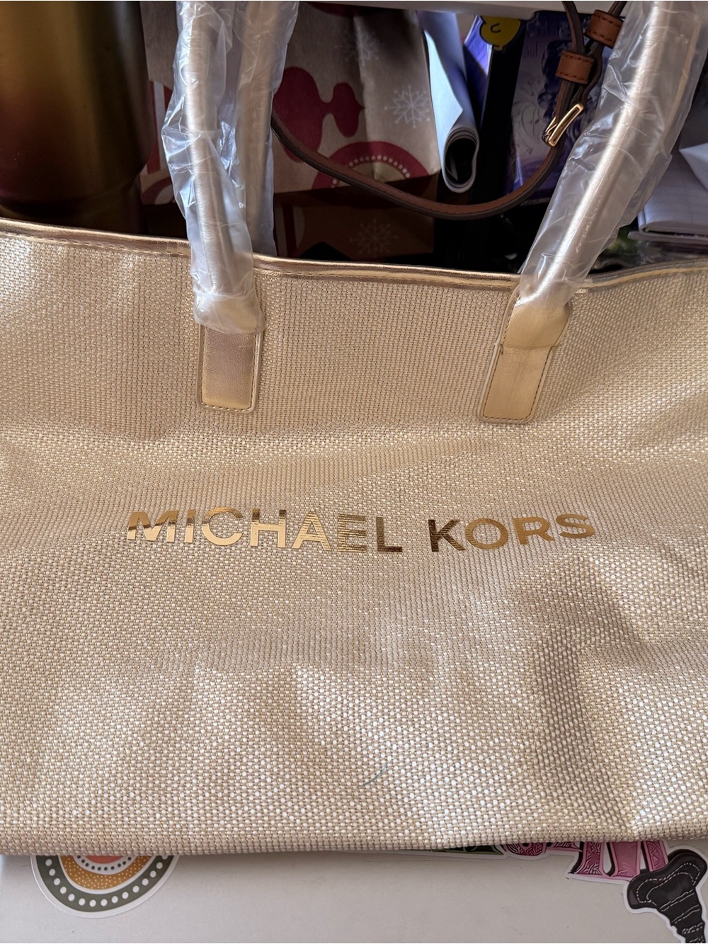 Michael Kors Metallic Gold Tote with Logo Detail